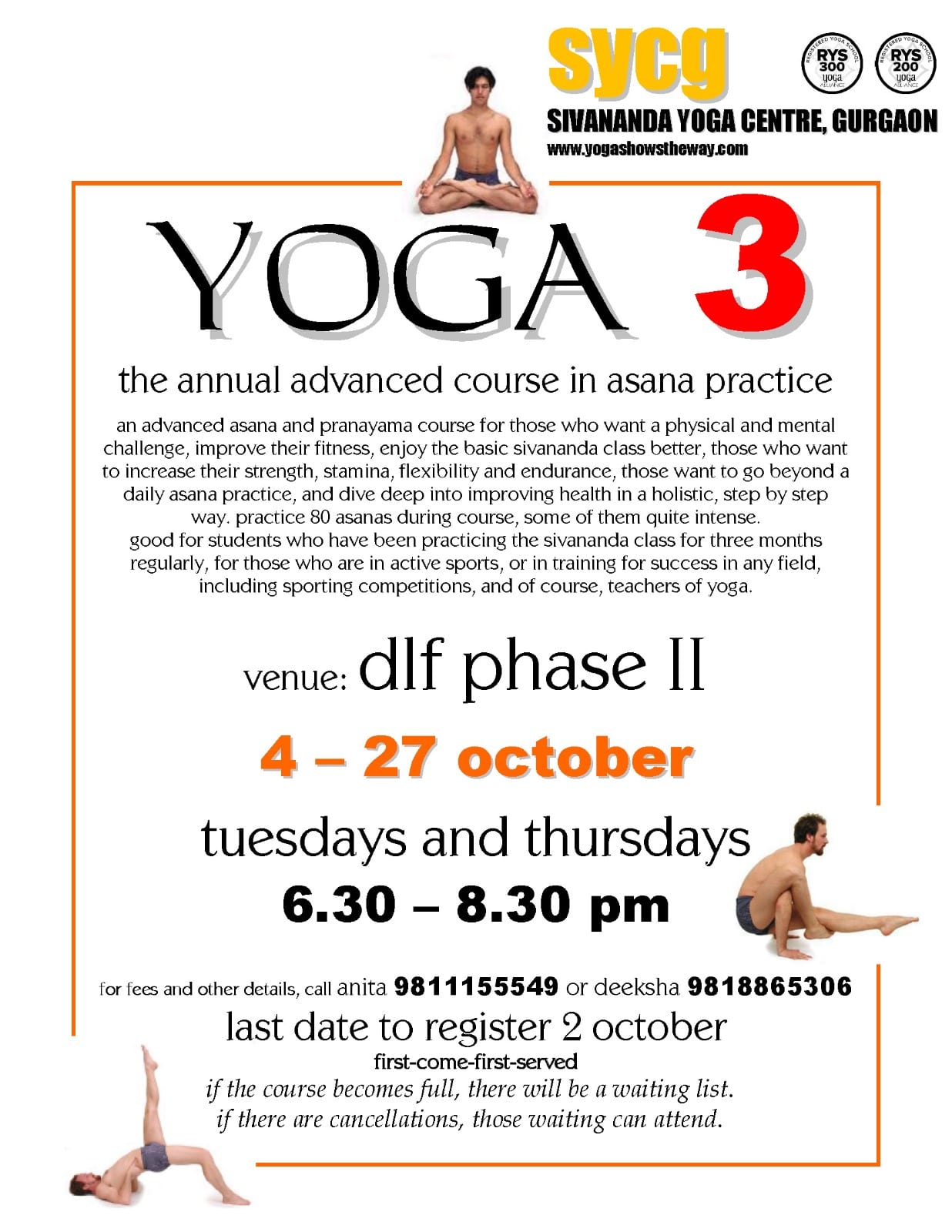 Poster for the Yoga 3 advanced asana course